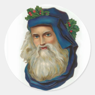 Blue Victorian Santa Classic Round Sticker