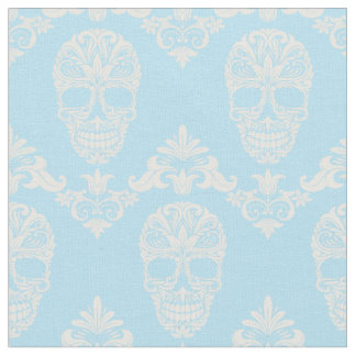 blue victorian skulls fabric