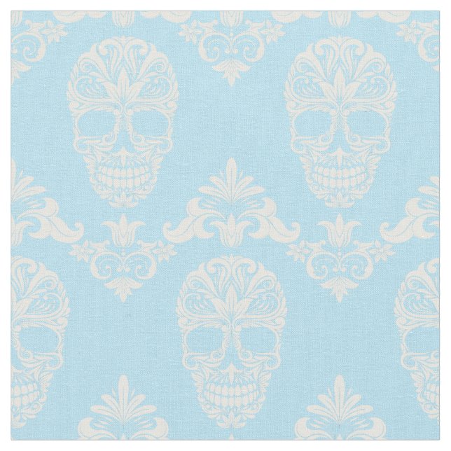blue victorian skulls fabric (Close Up)