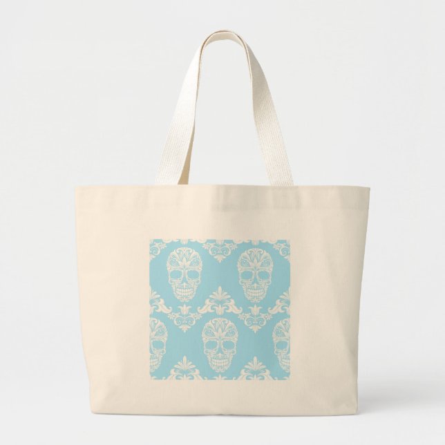 blue victorian skulls large tote bag (Front)