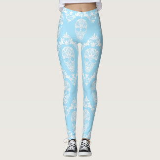 blue victorian skulls leggings