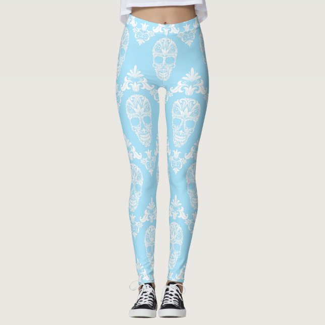 blue victorian skulls leggings (Front)