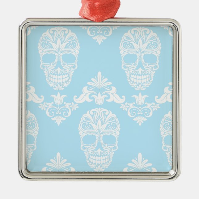 blue victorian skulls metal tree decoration (Front)