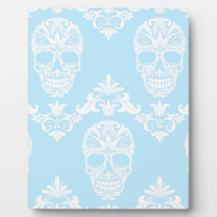blue victorian skulls plaque
