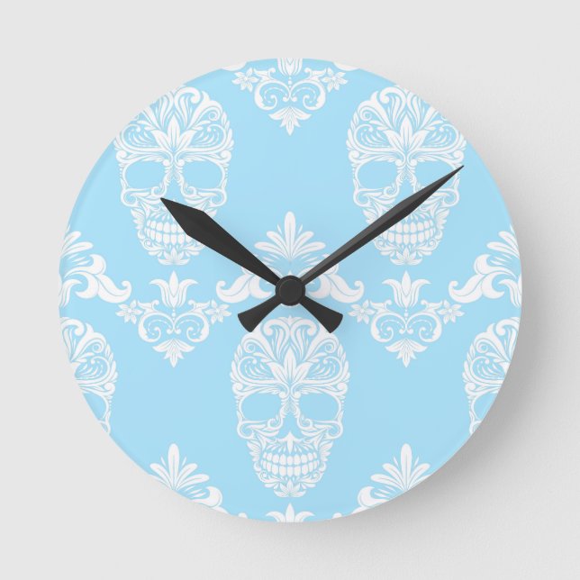blue victorian skulls round clock (Front)