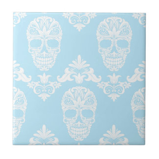 blue victorian skulls tile