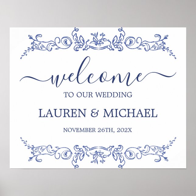 Blue Victorian Wedding Welcome sign (Front)