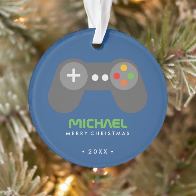Blue Video Game Controller Kids Christmas Ornament (Tree)