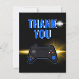 Blue Video Game Party Thank You Card
