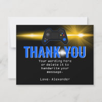 Blue Video Game Party Thank You Card