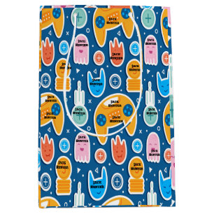 Blue Video Game Pattern Personalised Birthday  Medium Gift Bag