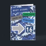 Blue Video Gamer 16th Birthday Card<br><div class="desc">A cool blue video gamer 16th birthday card for him. It features a pixel video game blue design on the front and back of the card. The inside reads a level up birthday card message which can be easily personalised if wanted. This video gamer 16th birthday card would make great...</div>
