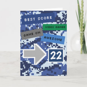 Blue Video Gamer 22nd Birthday Card