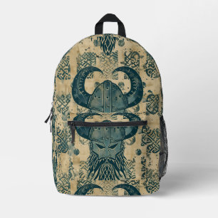 Blue Viking Head Printed Backpack