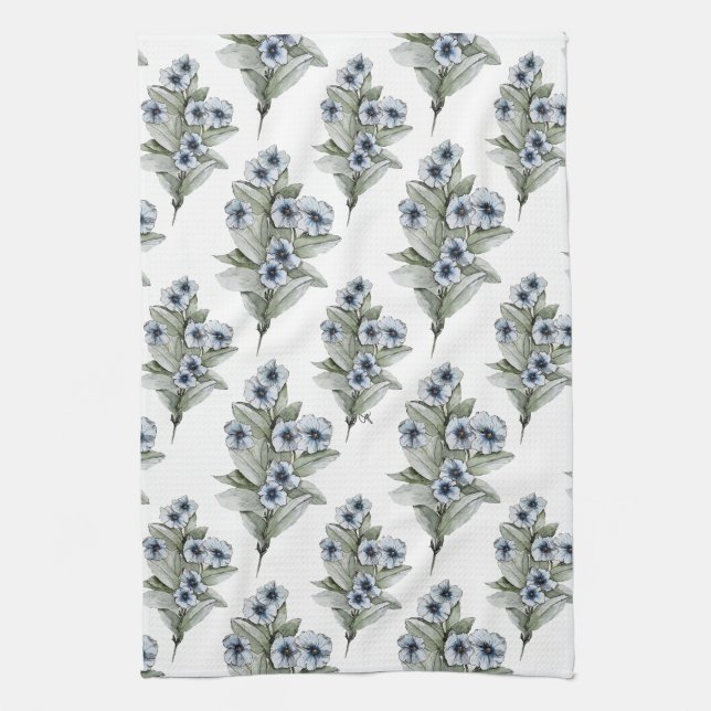 Blue Vinca Kitchen or Tea Towel (Vertical)