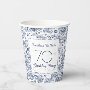 Blue Vintage 70th Birthday Party Paper Cup