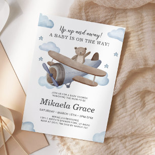 Blue Vintage Aeroplane Boy Baby Shower Invitation