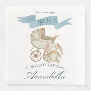 Blue Vintage Baby Carriage and Bunny Baby Boy Napkin