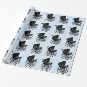 Blue Vintage Baby Carriage Wrapping Paper