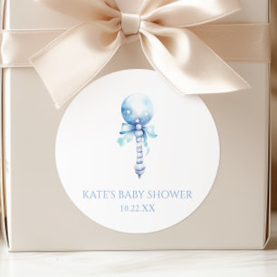 Blue Vintage Baby Rattle Toy Nursery Baby Shower Classic Round Sticker