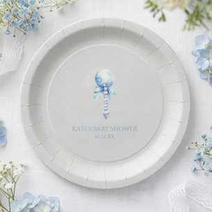 Blue Vintage Baby Rattle Toy Nursery Baby Shower Paper Plate