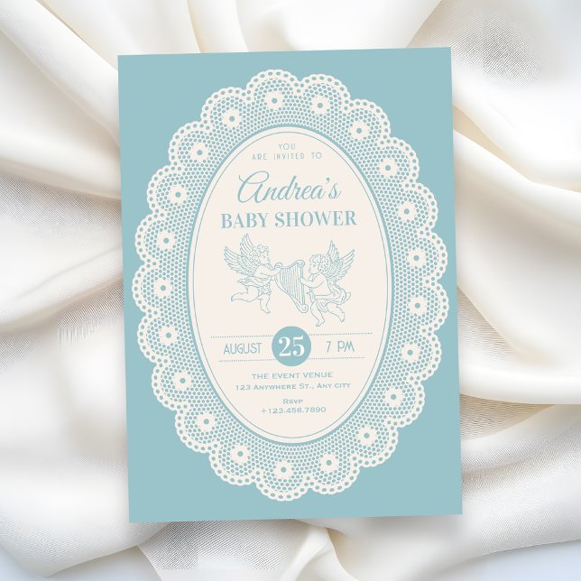 Blue vintage  baby shower invitation (Creator Uploaded)