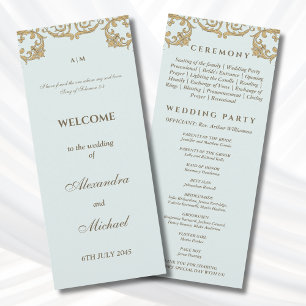 Blue Vintage Baroque Christian Wedding Program Programme