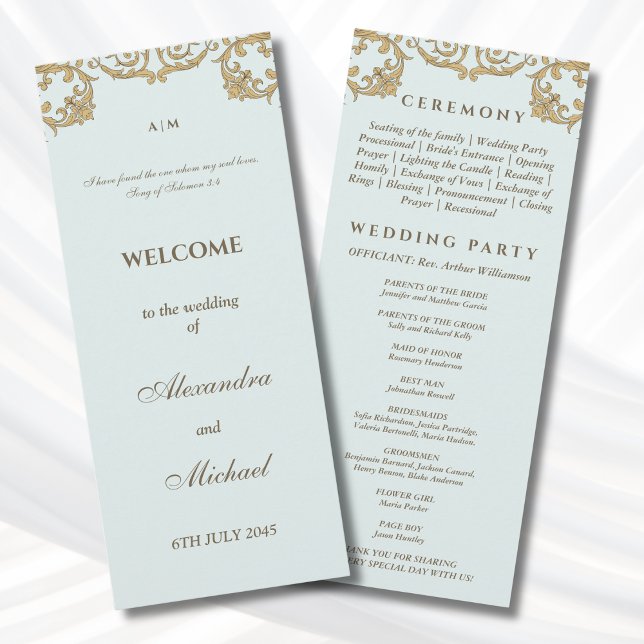 Blue Vintage Baroque Christian Wedding Program Programme (Creator Uploaded)