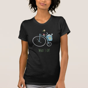 Blue Vintage Bicycle with Blue Cat and Flower T-Shirt