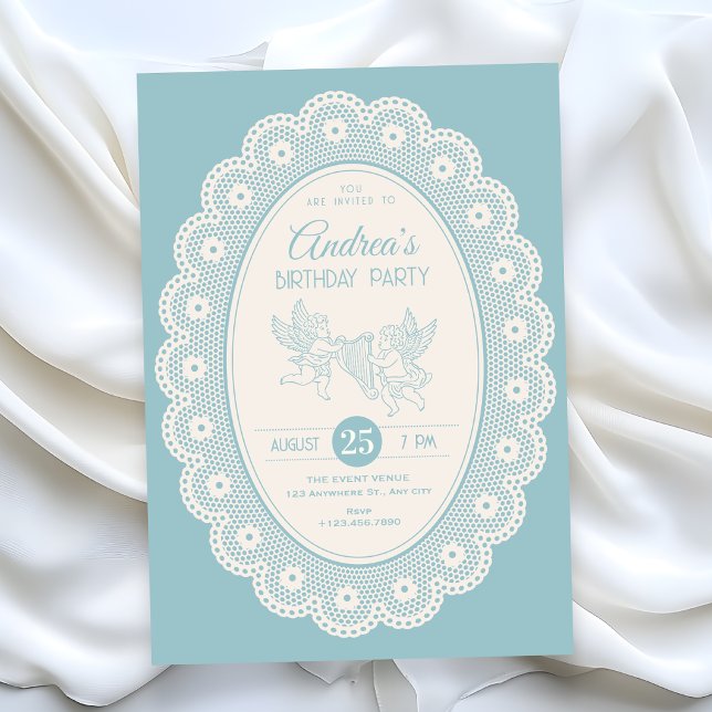 Blue vintage birthday invitation (Creator Uploaded)