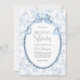 Blue Vintage Botanical Bow Bridal Shower Invitation