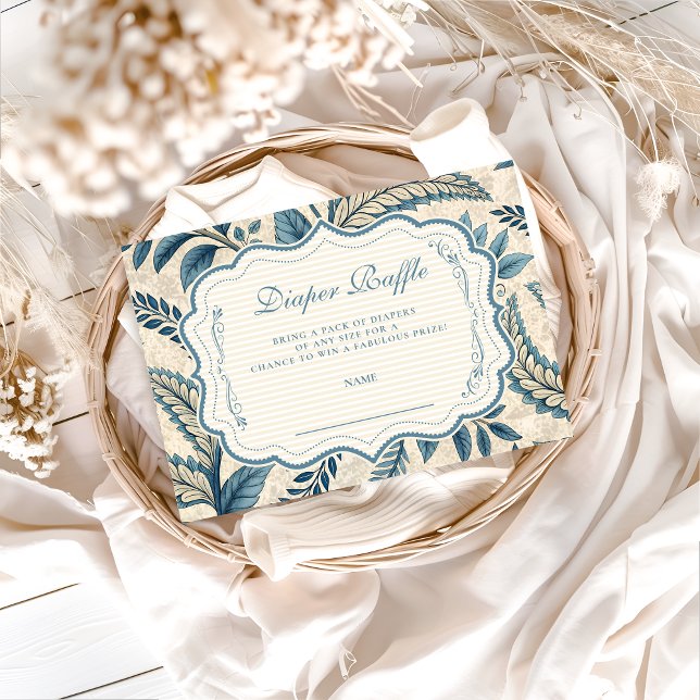 Blue Vintage Botanical Diapper Raffle Enclosure Card (Creator Uploaded)