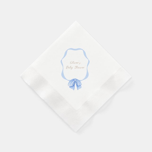 Blue Vintage Bow Ribbon Boy Baby Shower  Napkin (Corner)