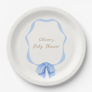 Blue Vintage Bow Ribbon Boy Baby Shower  Paper Plate