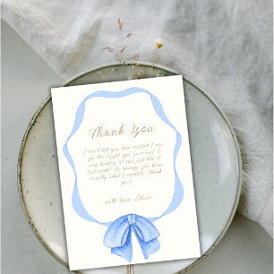 Blue Vintage Bow Ribbon Boy Baby Shower Thank You Card