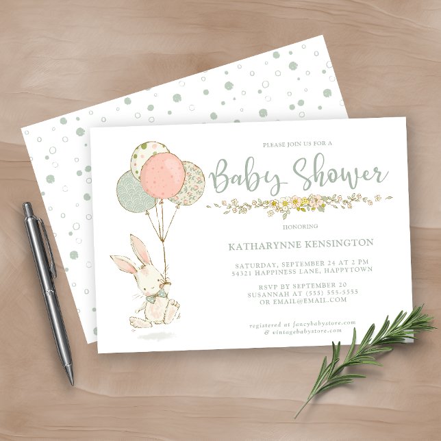 Blue Vintage Bunny Floral Baby Shower Invitation (Creator Uploaded)