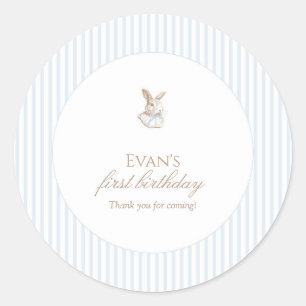 Blue Vintage Bunny Some Bunny Is Turning One Classic Round Sticker