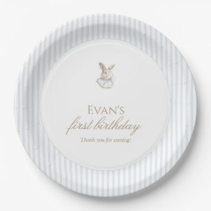 Blue Vintage Bunny Some Bunny Is Turning One Paper Plate