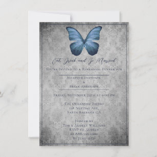 Blue Vintage Butterfly Damask Rehearsal Dinner Invitation