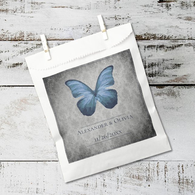 Blue Vintage Butterfly Damask Wedding Favour Bags (Blue Vintage Butterfly Damask Wedding Favor Bags)