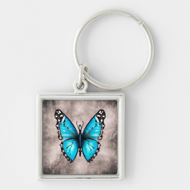 Blue Vintage Butterfly Key Ring (Front)