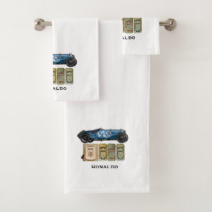 Blue Vintage Car Bath Towel Set