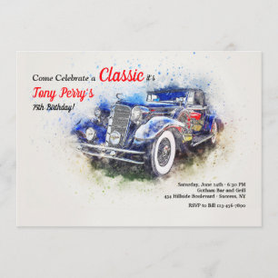 Blue Vintage Car Invitation
