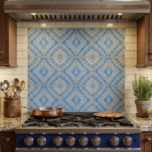 Blue Vintage Cement Looking Geometric Pattern Tile