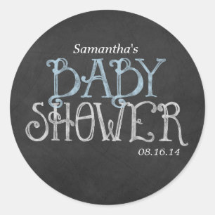 Blue Vintage Chalkboard Baby Shower Classic Round Sticker