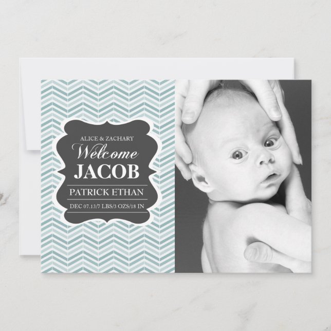 Blue Vintage chalkboard Birth Announcement (Front)