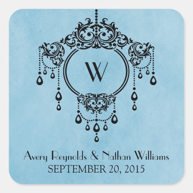 Blue Vintage Chandelier Wedding Stickers (Front)