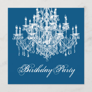 Blue Vintage Chandelier Womans 40th Birthday Party Invitation