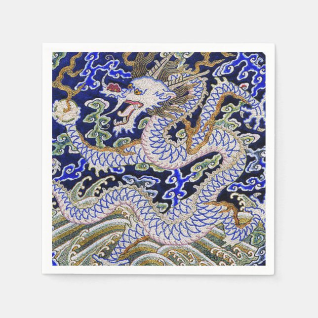 blue vintage Chinese tattoo Embroidery dragon Napkin (Front)