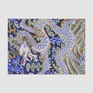 blue vintage Chinese tattoo Embroidery dragon Tissue Paper
